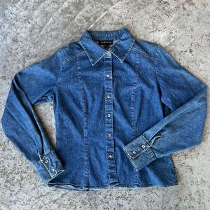 Harold’s Vintage Tailored Denim Button Down Shirt Red Stitching Size 10